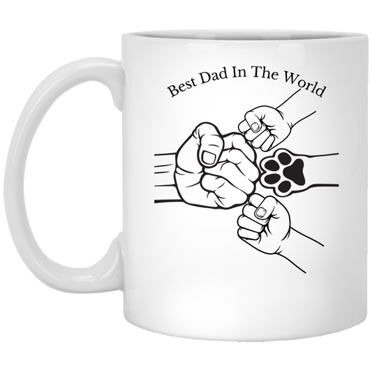 Best Dad In The World, Fist Bump With Two Kids And Pet Mug