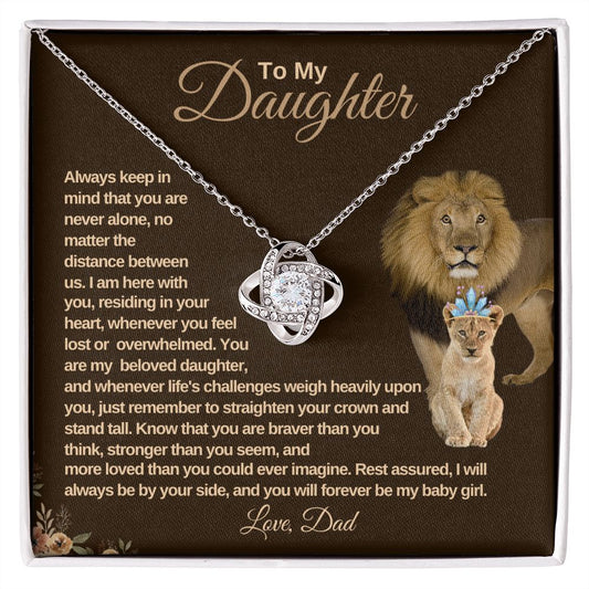 To My Daughter - You Are Braver Than You Think - Love Knot Necklace.