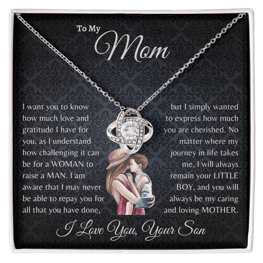 To My Mom, I Will Always Remain Your Little Boy - Love Knot Necklace