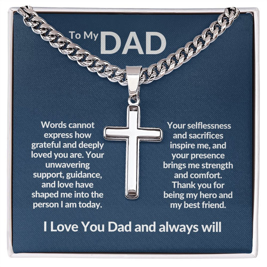 To My dad - Thank You For Being My Best Friend - Cuban Chain with Artisan Cross Necklace