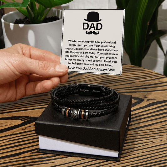 Black Leather Bracelet With a Message Card
