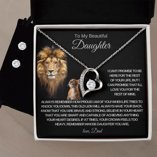 To My Beautiful Daughter - You Are Brave And Strong - Forever Love Necklace and Cubic Zirconia Earring Set